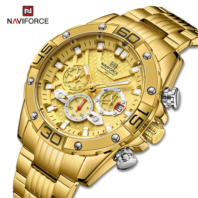 NAVIFORCE Fashion Watches For Men Luxury Original Classic Quartz Clock Analog Chronograph Sport Waterproof Steel Band WristWatch